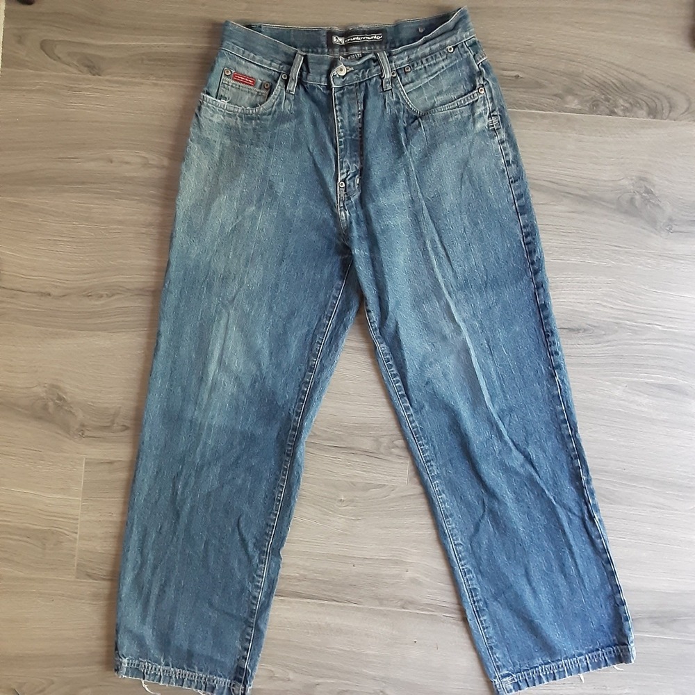 Drunknmunky Mens  33x30Straight Leg Jeans Blue Medium Wash Y2K  Distressed
